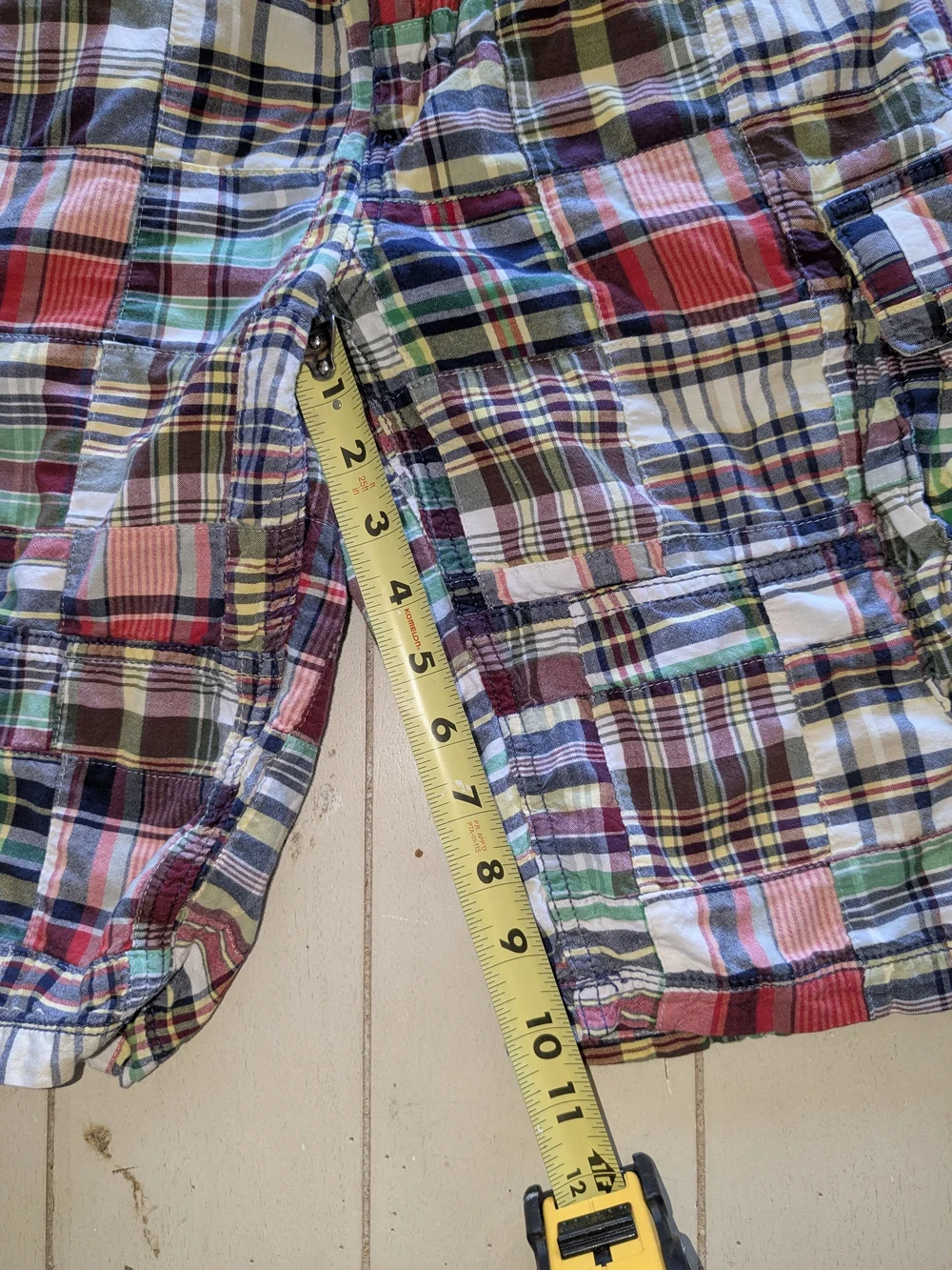 BOYS GAP PATCHWORK MADRAS PLAID CARGO SHORTS - SIZE 14 HUSKY